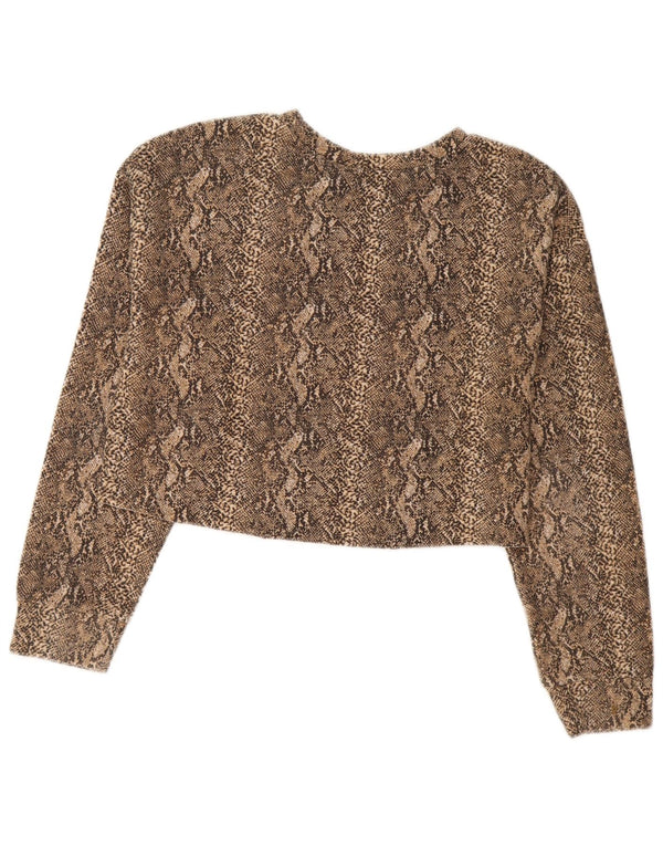 Zara Damen Trafaluc Crop Top Langarm UK 14 Mittelbraun Animal Print