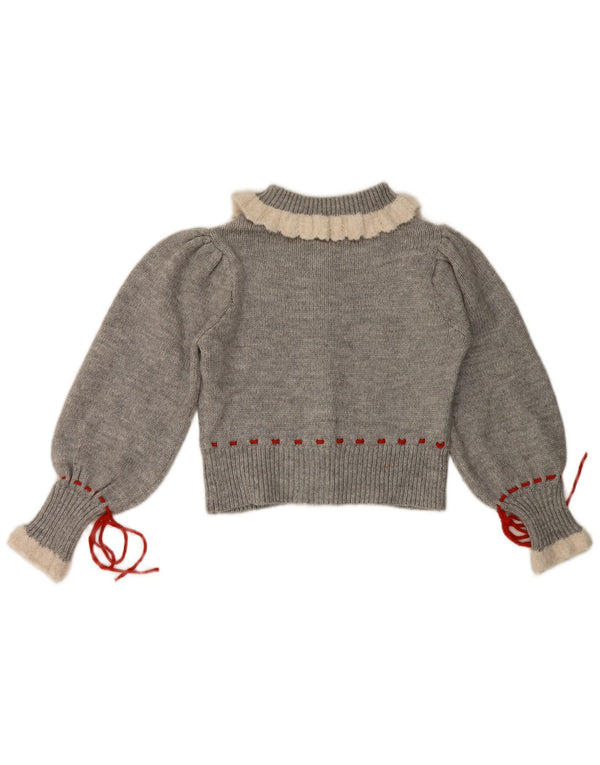 Zara Damen Crop Cardigan Pullover UK 12 Mittelgraues Blumenacryl