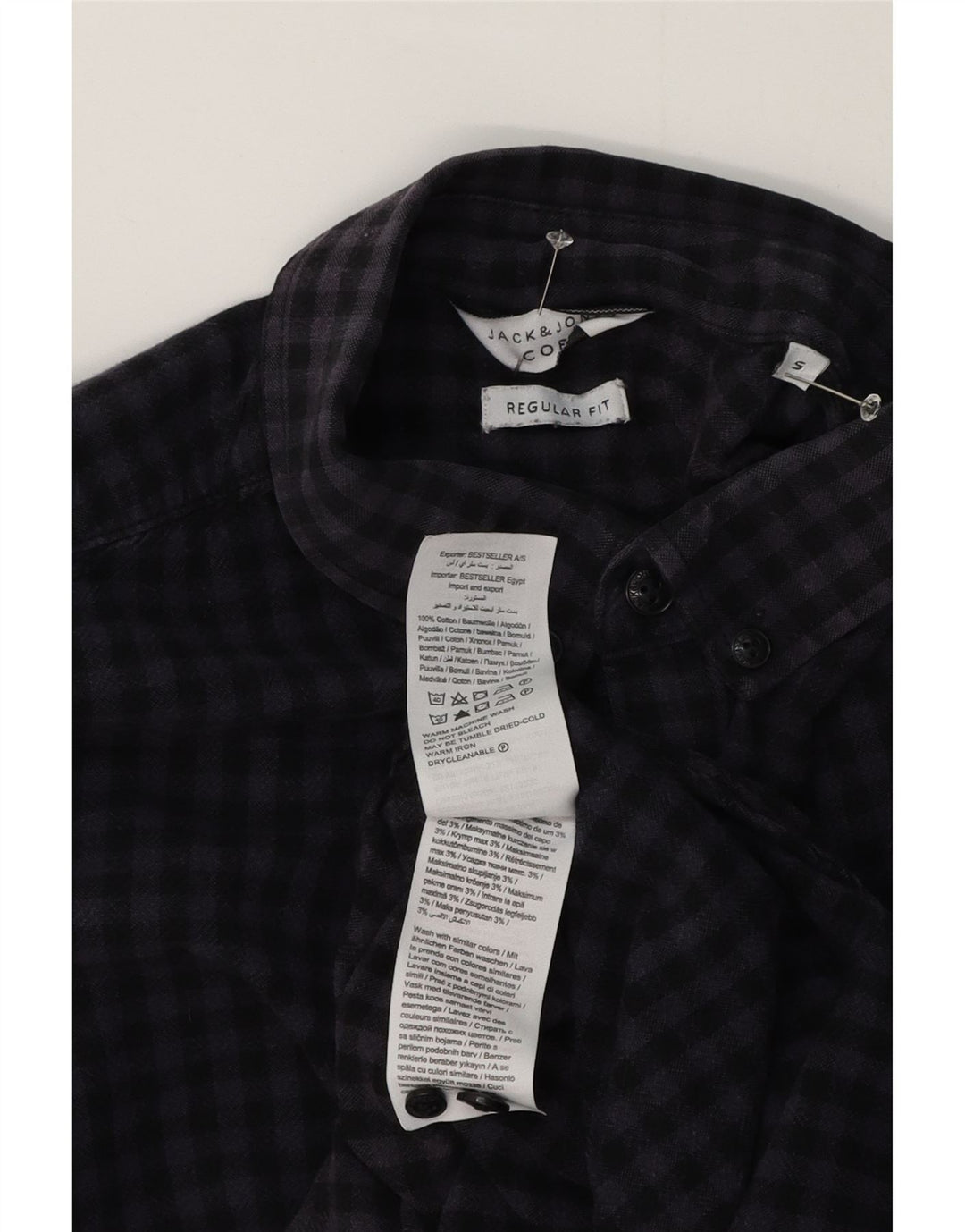 Jack & Jones Herren-Hemd, kurzärmelig, normale Passform, klein, Marineblau mit Gingham-Karomuster