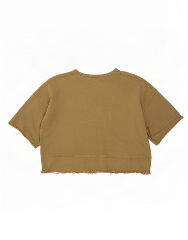 Zara Damen Crop T-Shirt Top UK 14 Medium Khaki Baumwolle