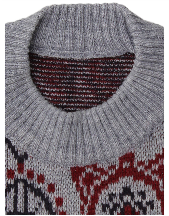 VINTAGE Herren Pullover mit Rundhalsausschnitt Mittelblau Fair Isle