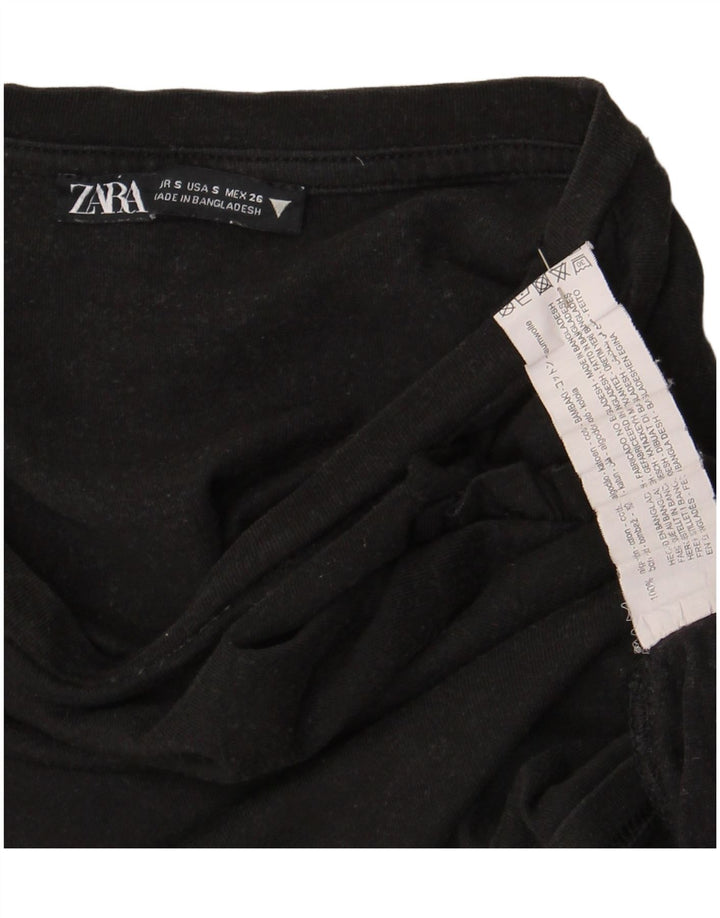 Zara Damen Crop Oversize T-Shirt Top UK 10 Small Schwarz Baumwolle