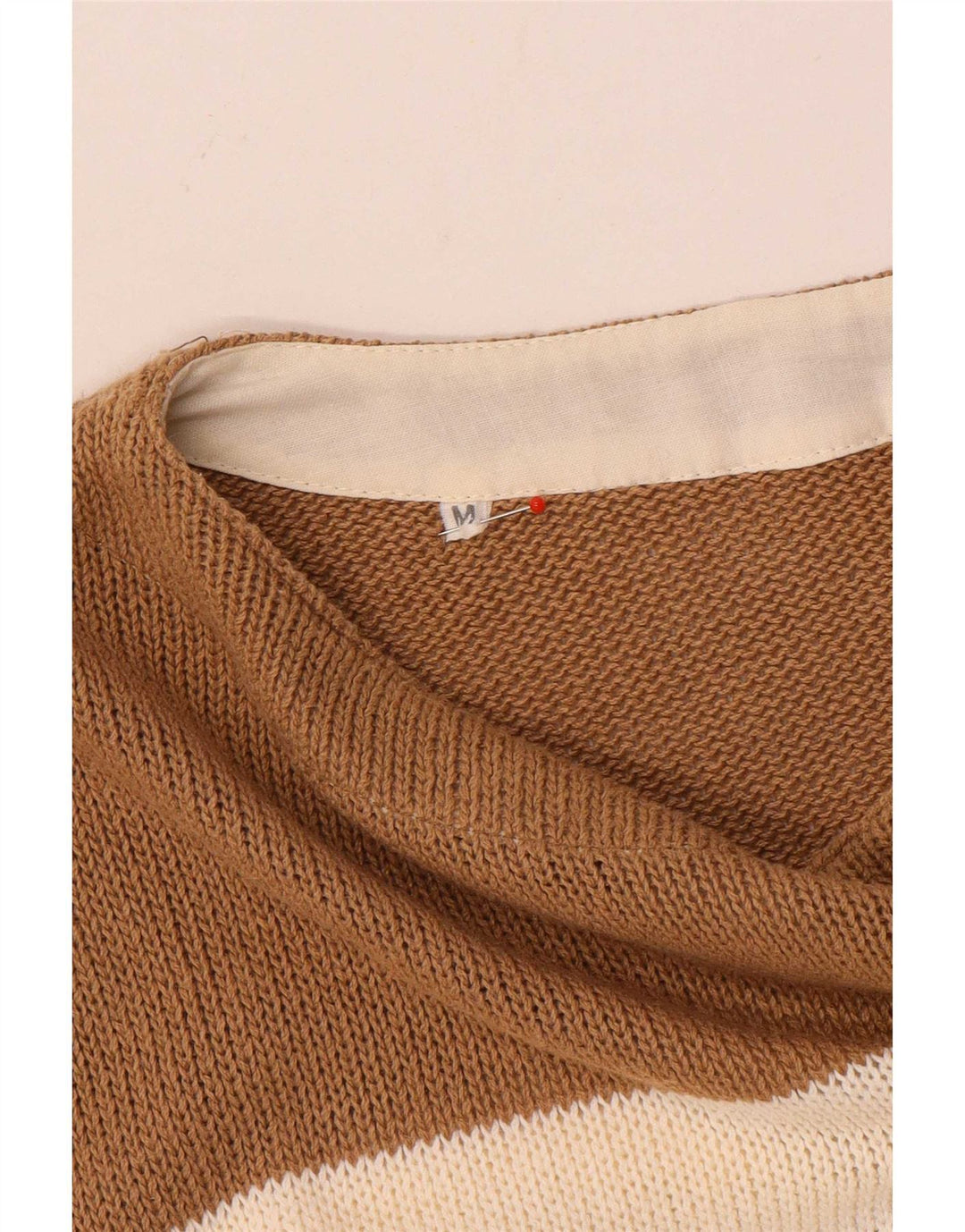 Vintage Herren-Pullover mit U-Boot-Ausschnitt, mittelbraun gestreift