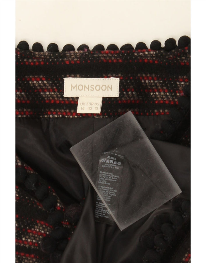 Monsoon Damen Blazer Jacke UK 14 Mittelschwarzes geometrisches Polyester