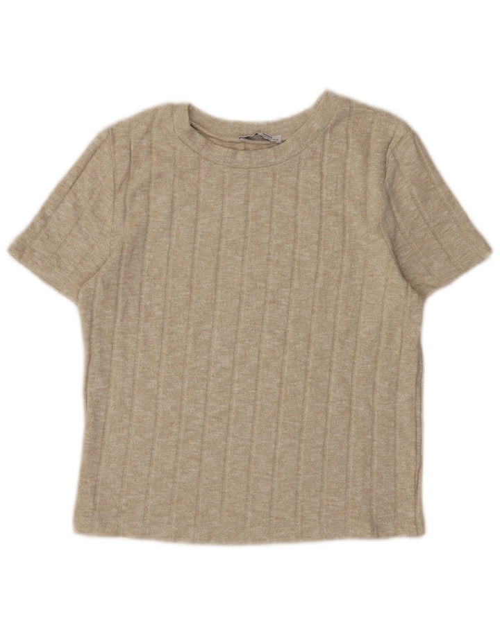 Zara Damen Crop T-Shirt Top UK 10 Small Beige