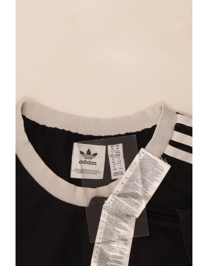 ADIDAS Damen T-Shirt Top UK 14 Medium Schwarz Baumwolle