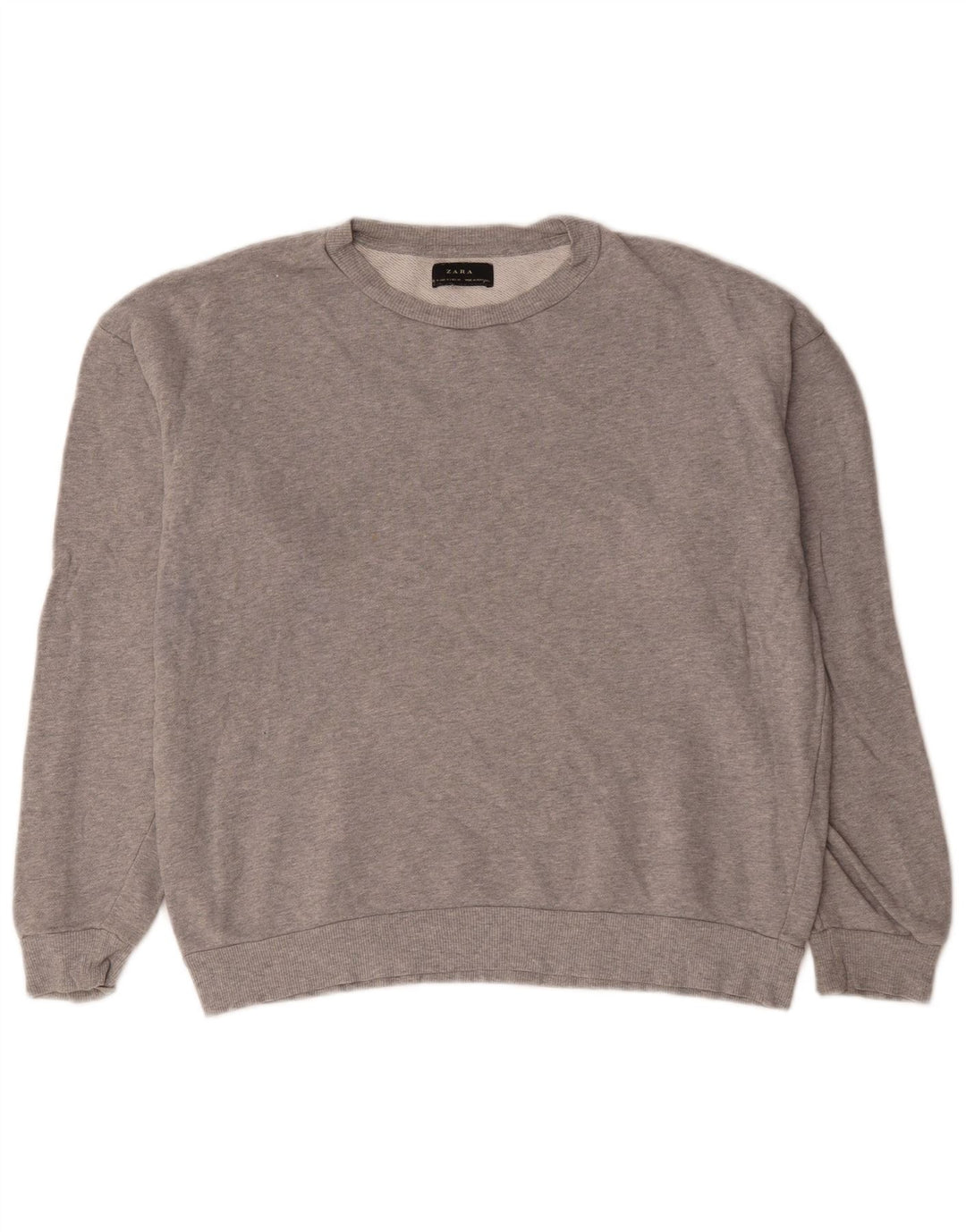Zara Herren-Sweatshirt-Pullover aus mittelgrau gefleckter Baumwolle