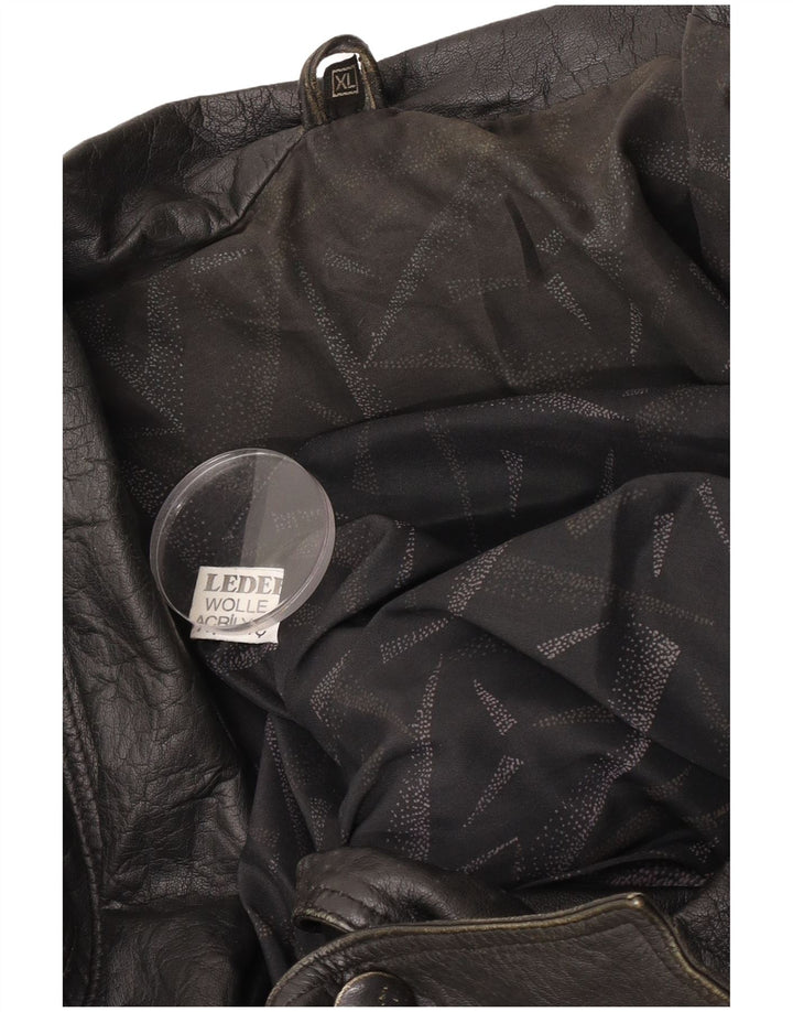 Vintage Damen Crop Oversized Lederjacke UK 18 XL Schwarzes Leder