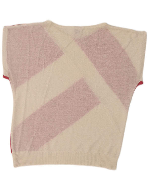 Vintage Damen Pullover mit U-Boot-Ausschnitt, UK 12, mittelweiß gestreift