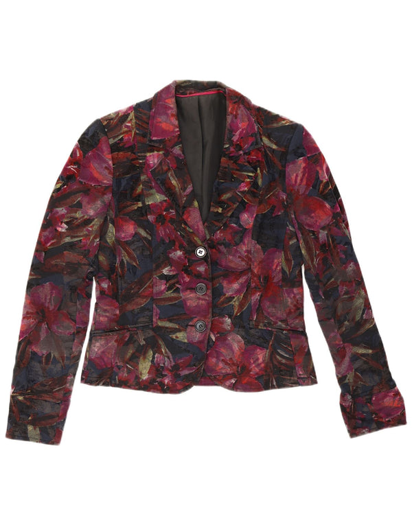 Vintage Damen 3-Knopf-Blazerjacke UK 10 Kleines mehrfarbiges Blumenmuster