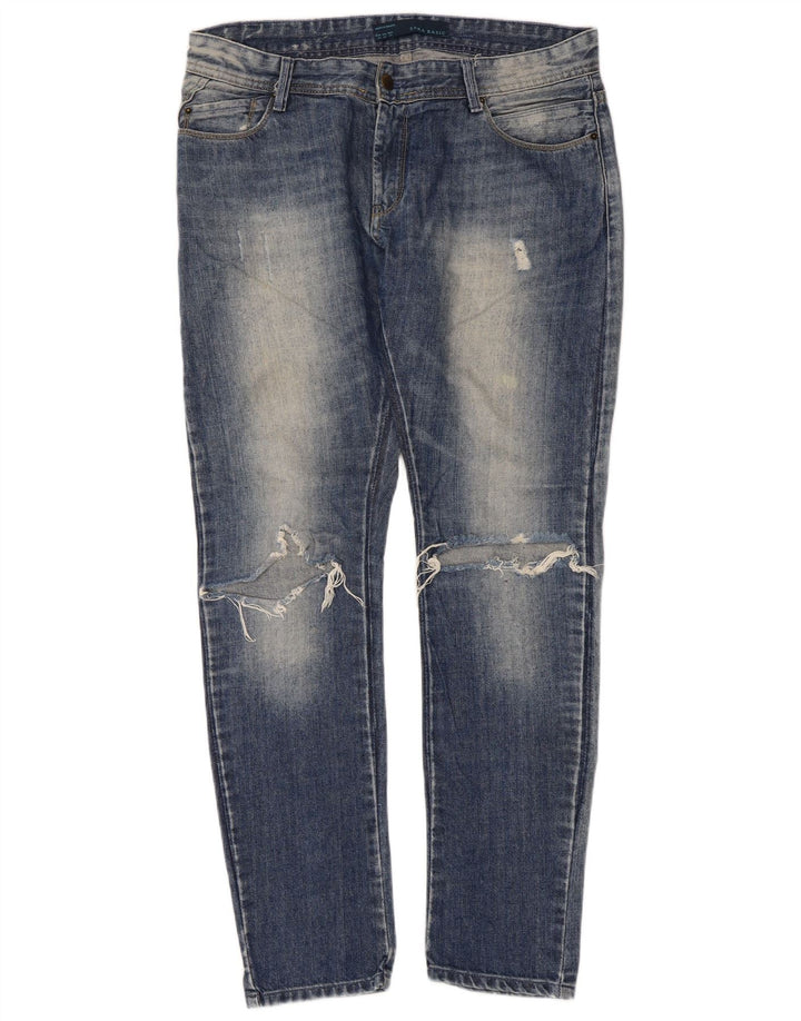 Zara Damen Distressed Slim Jeans EU 42 Large W32 L30 Blau