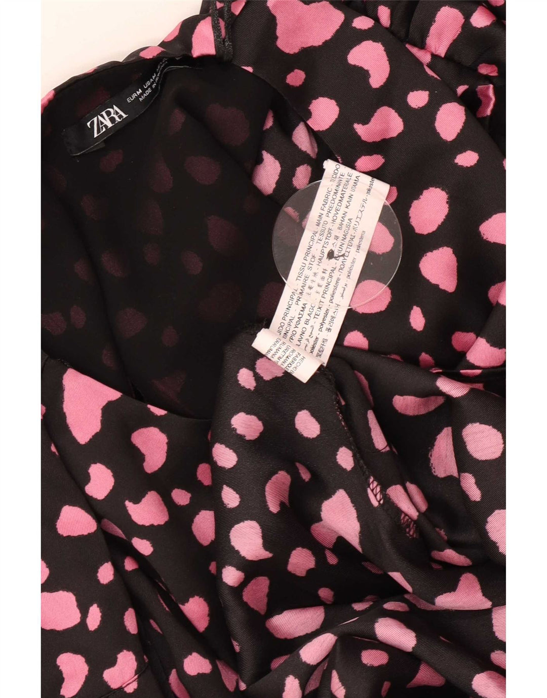 Zara Damen-Maxikleid mit langen Ärmeln, UK 12, Mittelschwarz geflecktes Polyester