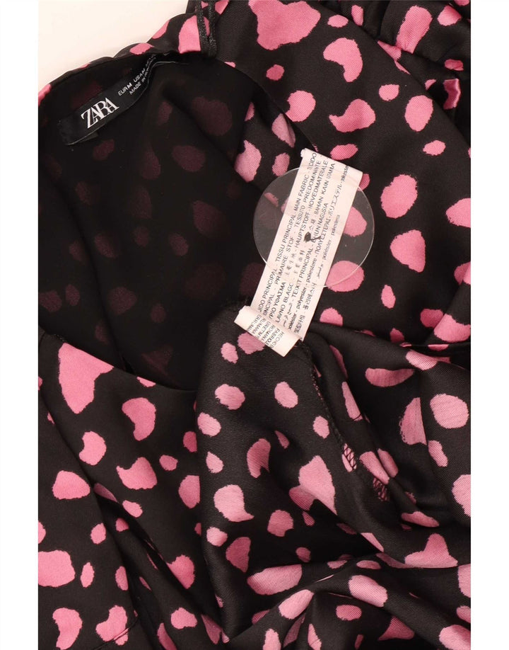 Zara Damen-Maxikleid mit langen Ärmeln, UK 12, Mittelschwarz geflecktes Polyester