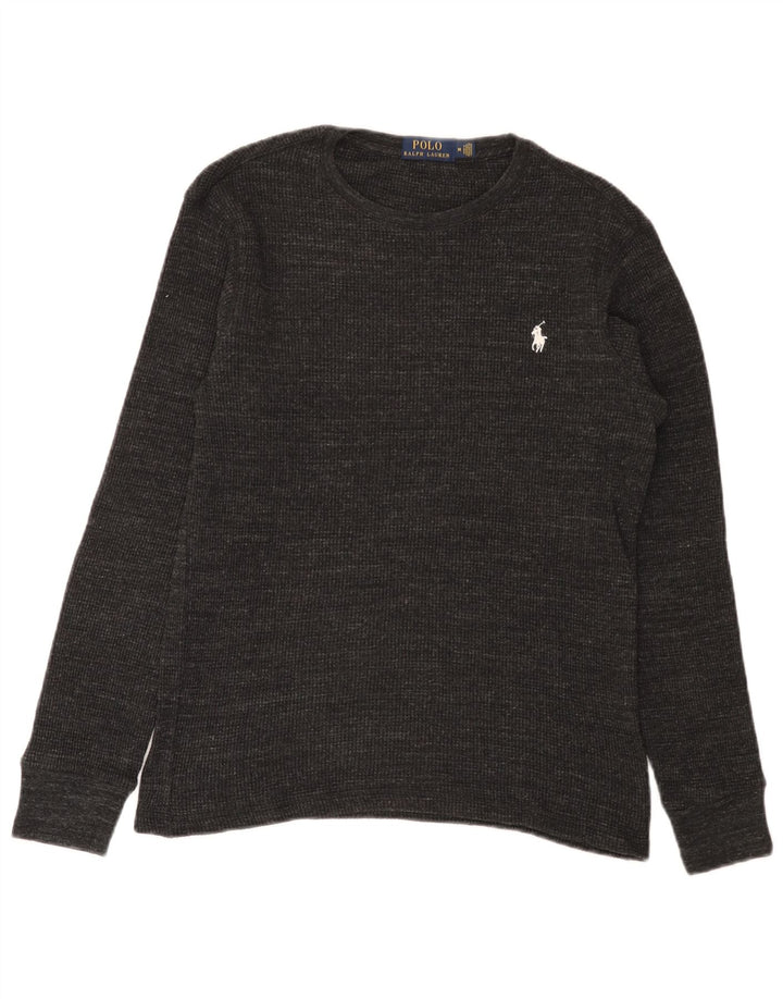 Polo Ralph Lauren Herren-Oberteil, langärmelig, mittelgrau gefleckte Baumwolle