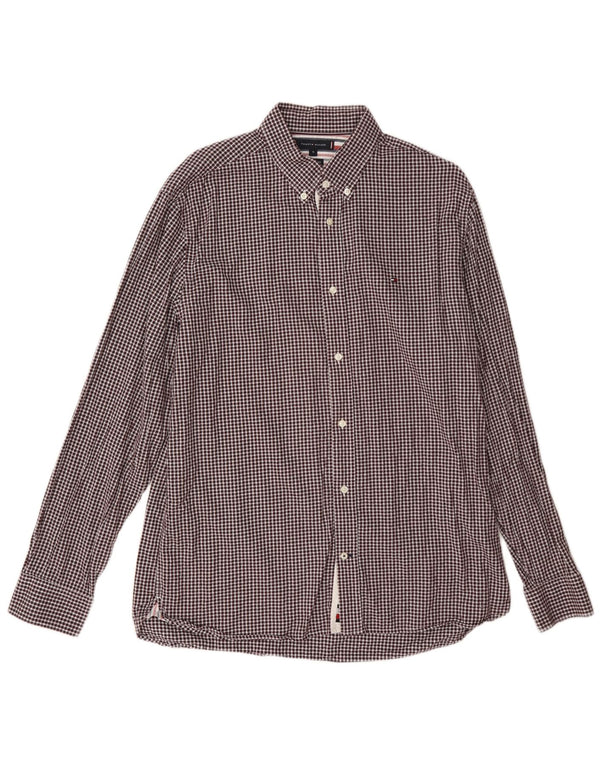 Tommy Hilfiger Herren-Flanellhemd XL, Burgunderrot, Gingham-Baumwolle