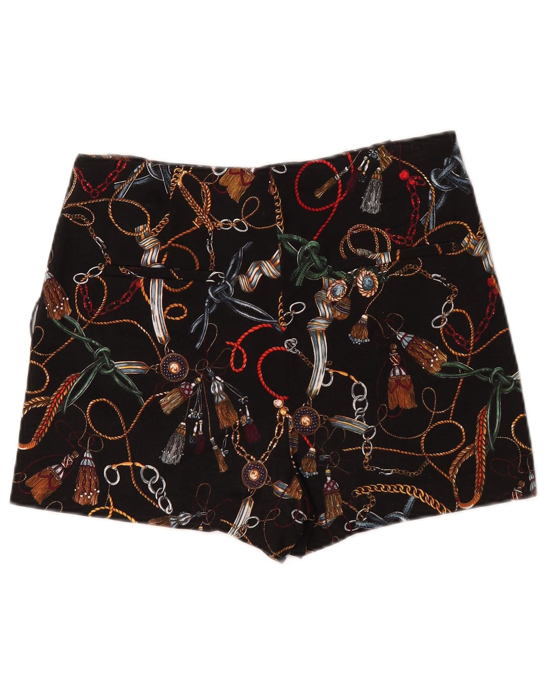 Zara Damen-Chinoshorts mit abstraktem Muster und hoher Taille, mittelgroß, W28, Schwarz