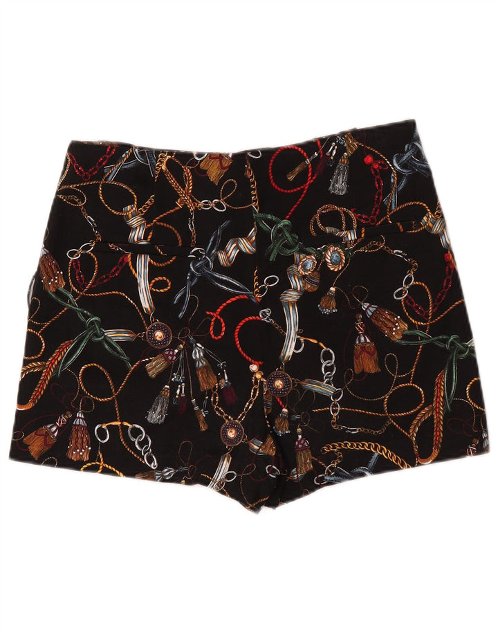 Zara Damen-Chinoshorts mit abstraktem Muster und hoher Taille, mittelgroß, W28, Schwarz