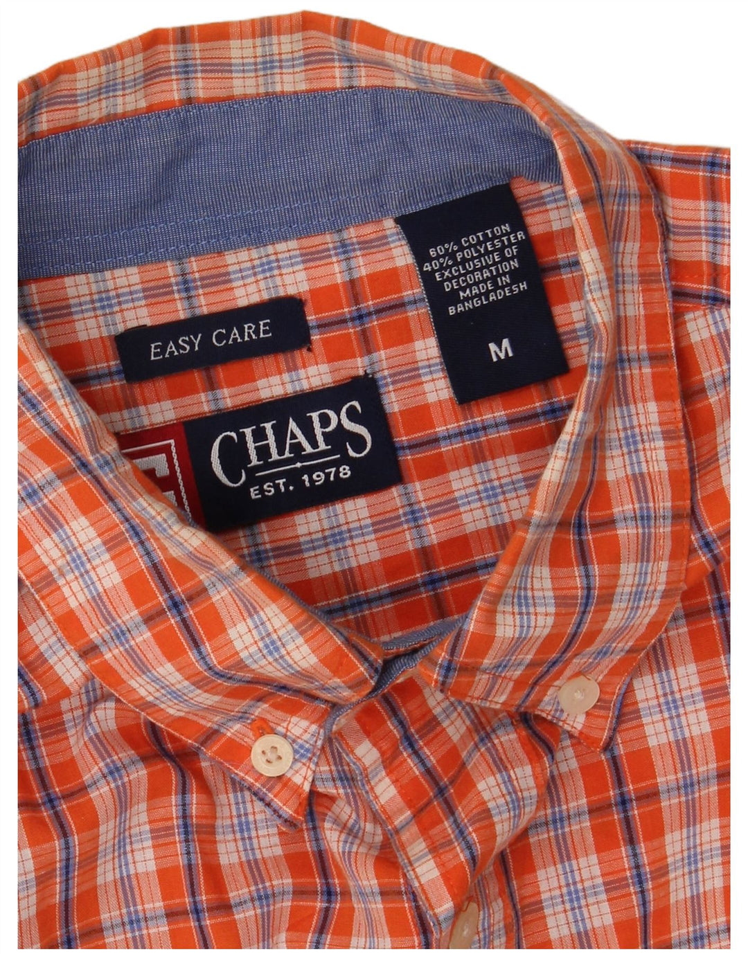 CHAPS Mens Shirt Medium Orange Check Cotton