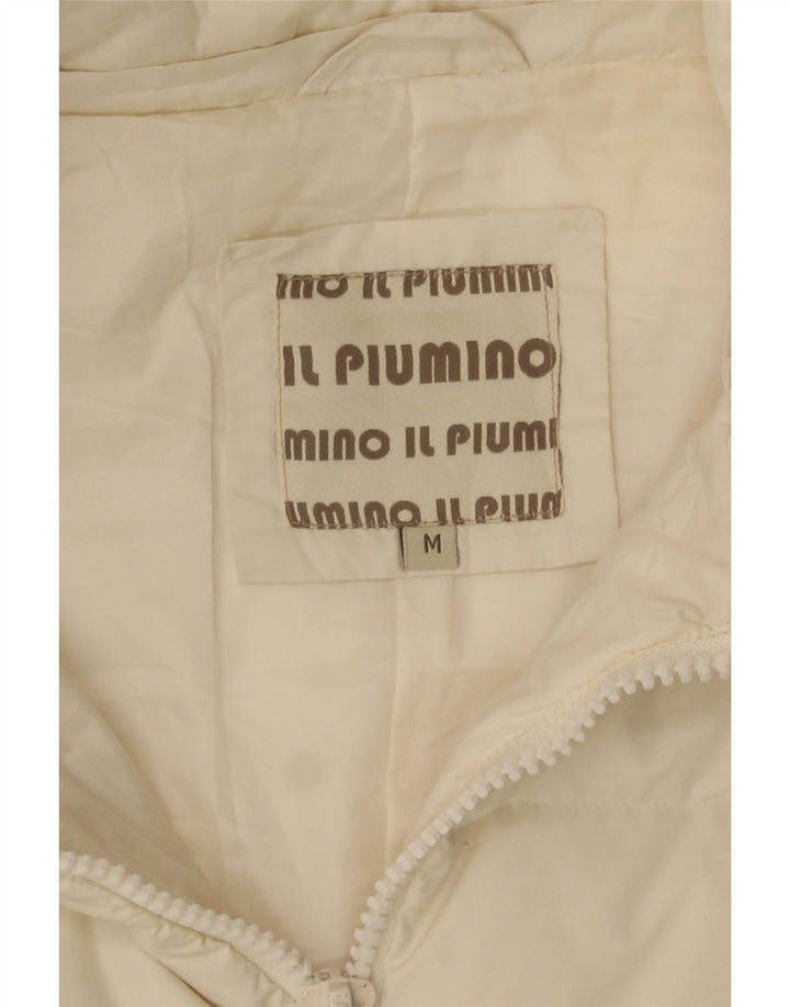 VINTAGE Wattierter Damenmantel mit Kapuze UK 14 Medium Off White Polyester