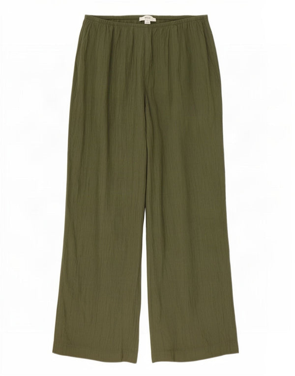 Marks & Spencer Womens Wide Leg Casual Trousers UK 16 Large W36 L27 Khaki