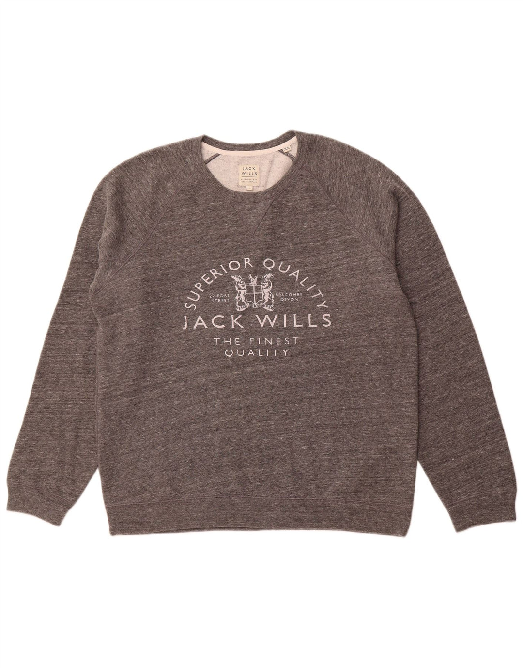 JACK WILLS Herren-Pullover mit grafischem Rundhalsausschnitt, XL, grau gefleckte Baumwolle