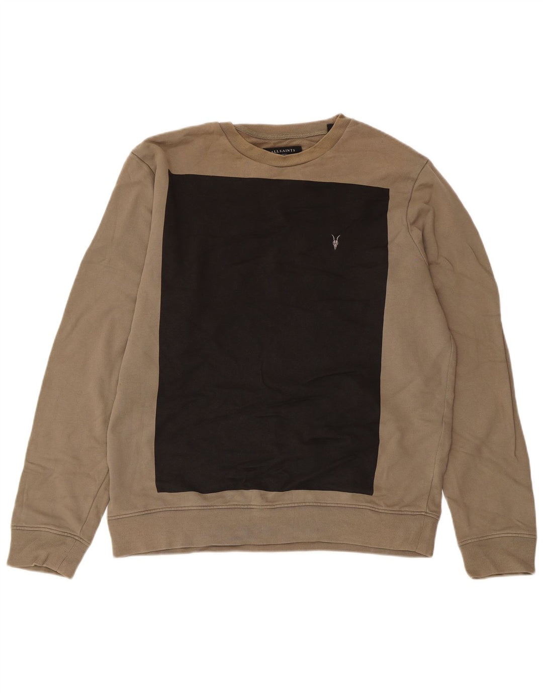 All Saints Herren-Sweatshirt-Pullover, groß, beige, Colourblock-Baumwolle