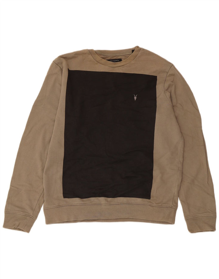 All Saints Herren-Sweatshirt-Pullover, groß, beige, Colourblock-Baumwolle