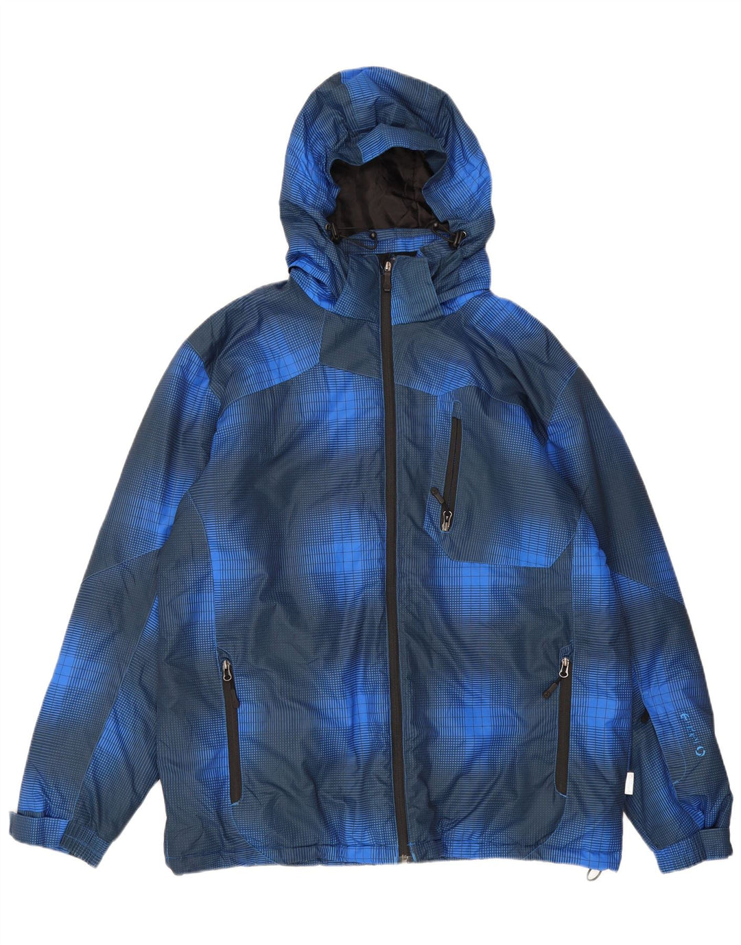 Etirel Herren-Skijacke mit Kapuze, UK 42, XL, blau kariert, Polyester