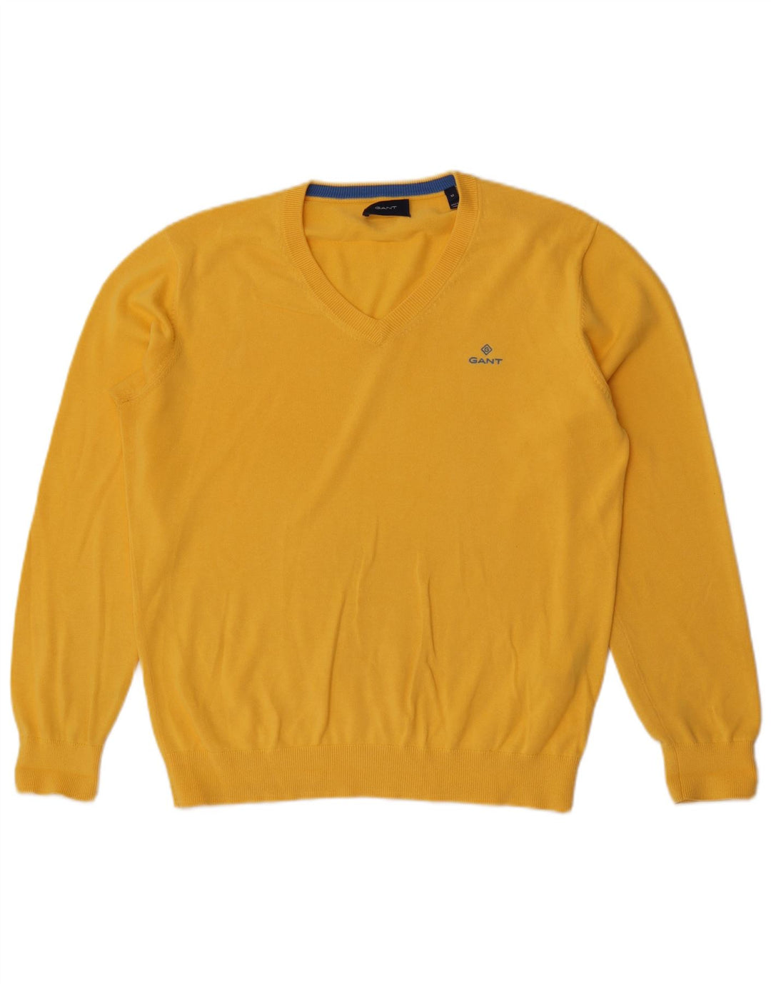 Gant Herren-Pullover mit V-Ausschnitt aus mittelgelber Baumwolle