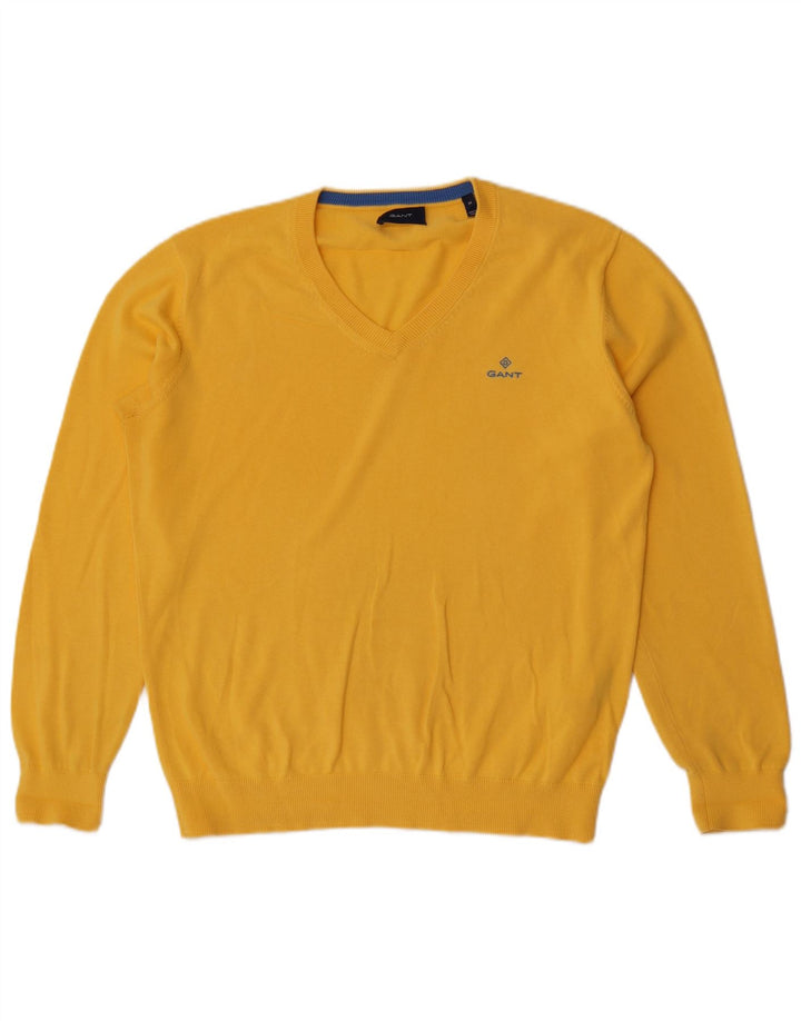 Gant Herren-Pullover mit V-Ausschnitt aus mittelgelber Baumwolle