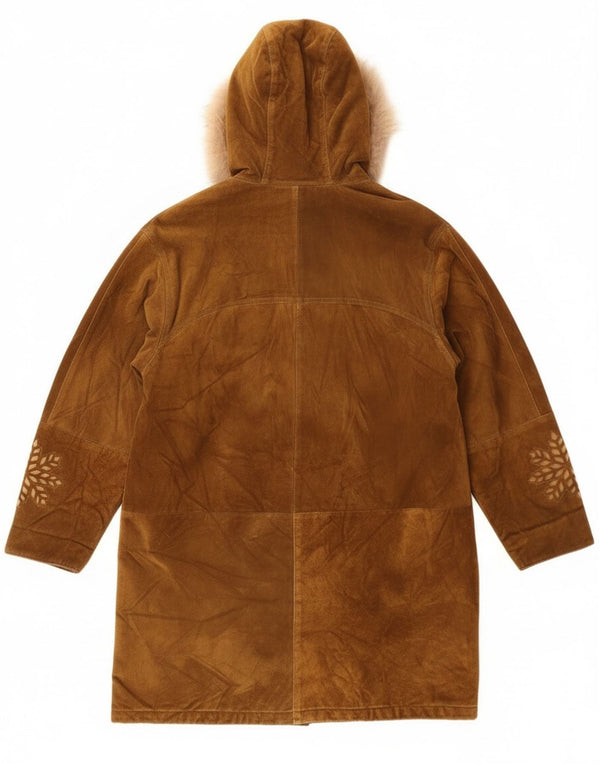 Vintage Damen Übergroßer Kapuzen-Dufflecoat UK 14 Large Brown Fair Isle