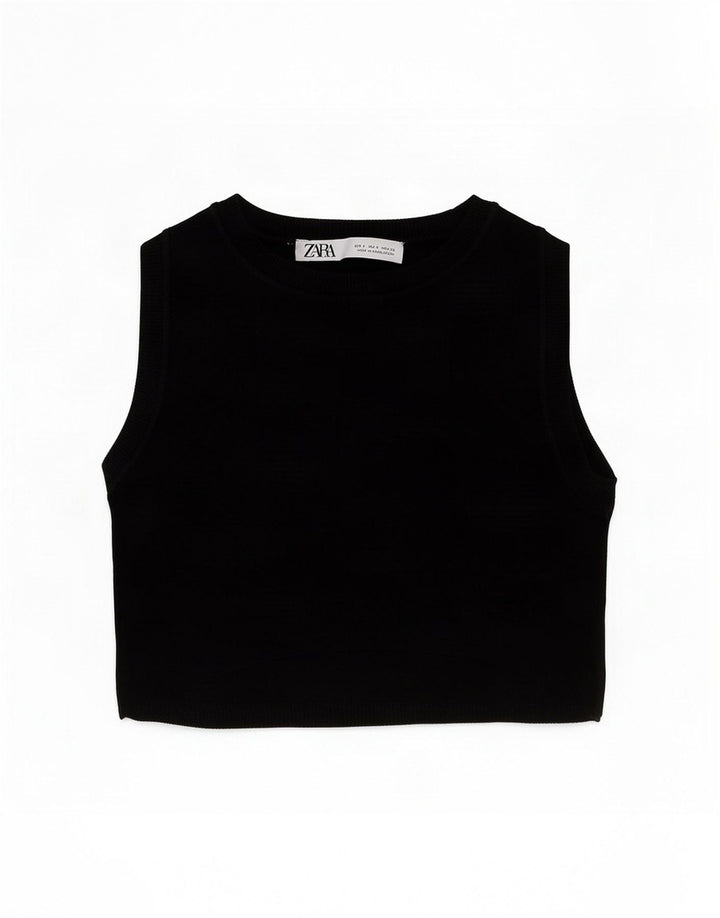 Zara Damen Crop Vest Top UK 8 Small Schwarze Viskose