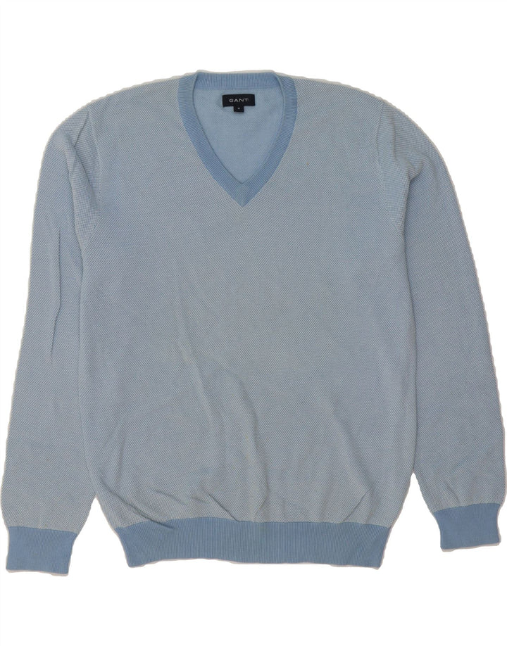 GANT Mens V-Neck Jumper Sweater Medium Blue Cotton Vintage Gant and Second-Hand Gant from Messina Hembry 