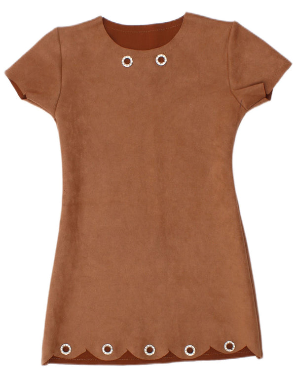 Vintage-Etuikleid für Mädchen, 3–4 Jahre, braunes Polyester