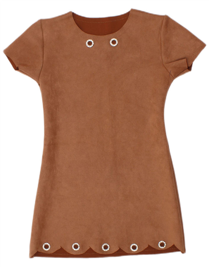 Vintage-Etuikleid für Mädchen, 3–4 Jahre, braunes Polyester