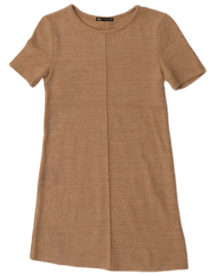 Zara Damen Etuikleid UK 8 Small Beige Baumwolle
