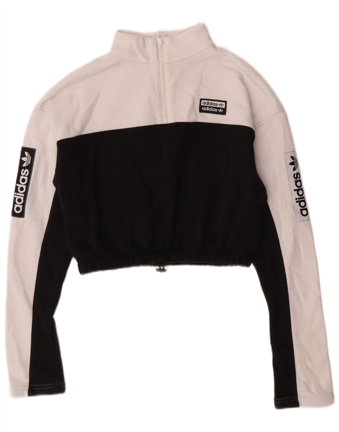 ADIDAS Damen Crop Graphic Sweatshirt Pullover UK 8 Small Weiß Farbblock