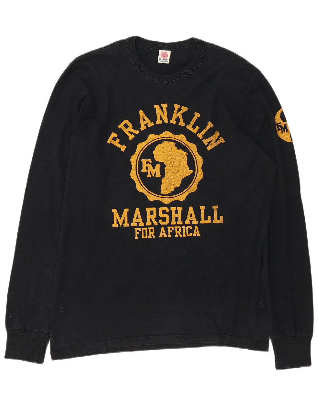 FRANKLIN & MARSHALL Mens Graphic T-Shirt Long Sleeve Large Black Cotton