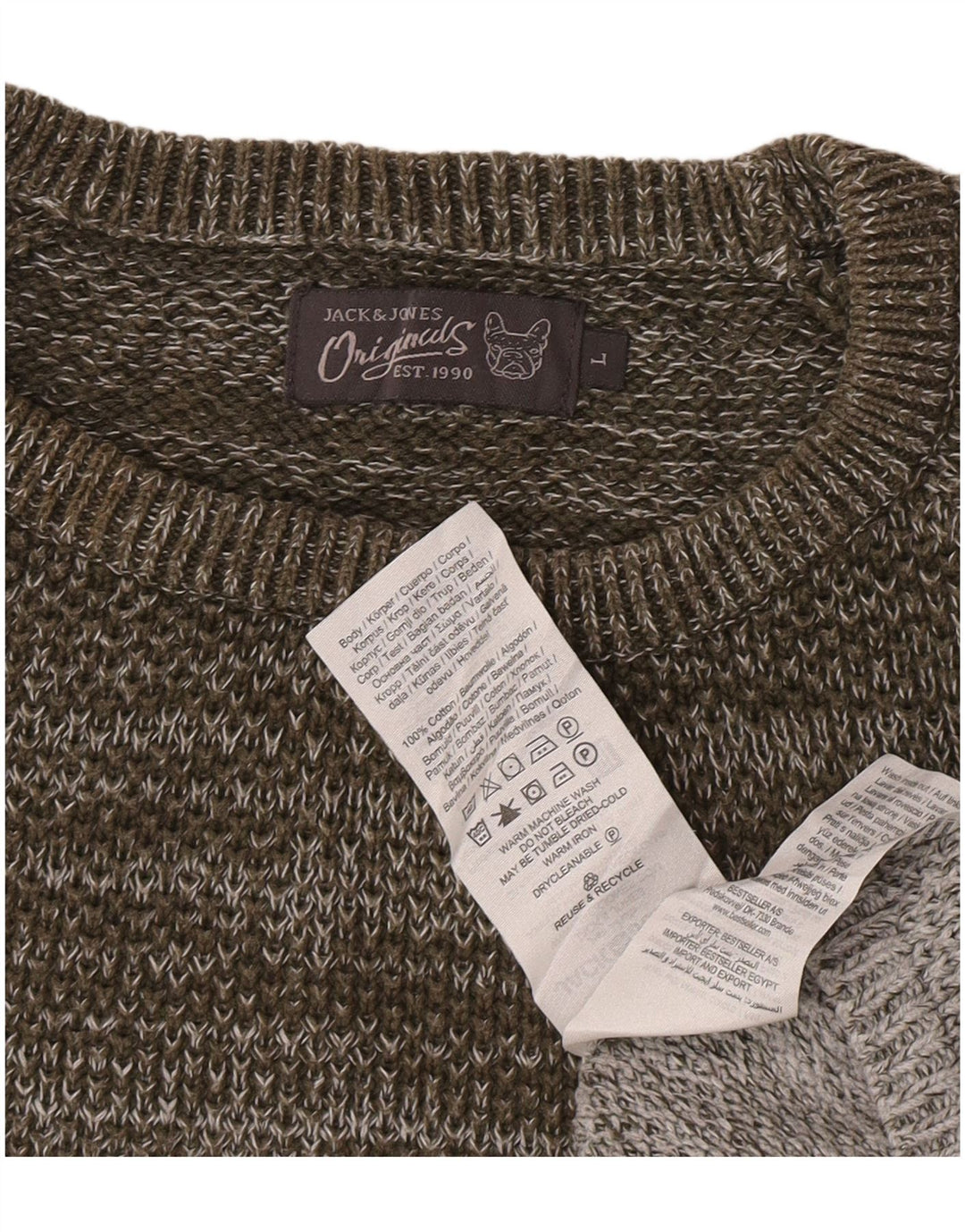 Jack & Jones Herren-Pullover mit Rundhalsausschnitt, groß, grau gefleckte Baumwolle