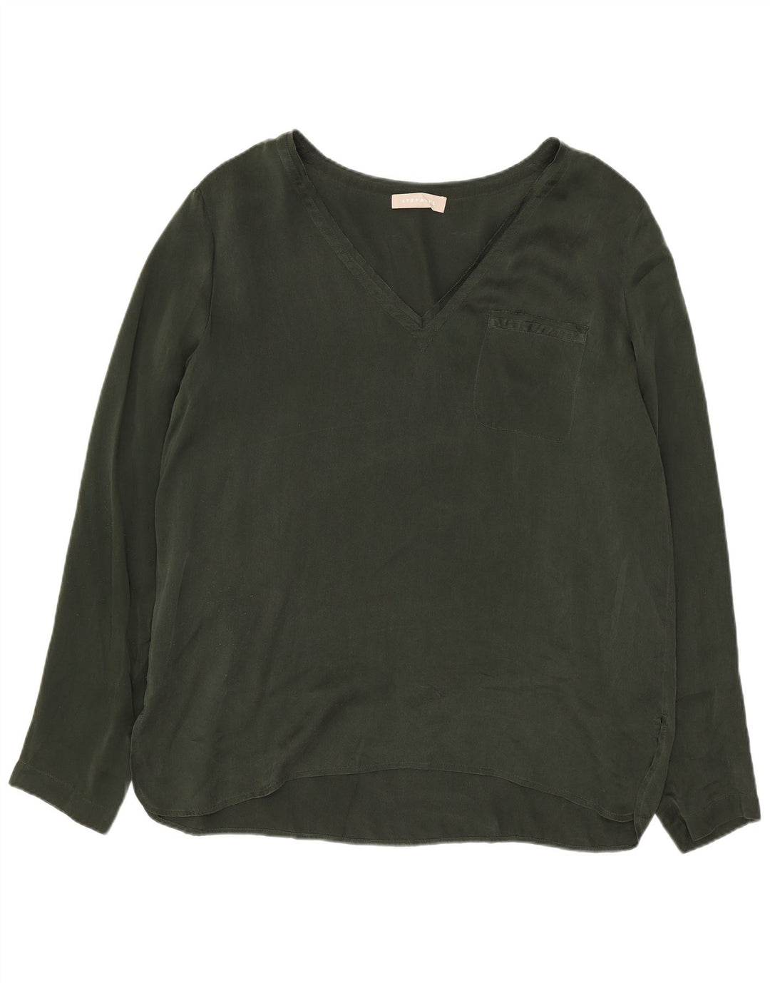 Stefanel Damen Langarm-Blusenoberteil IT 44 Medium Khaki Silk
