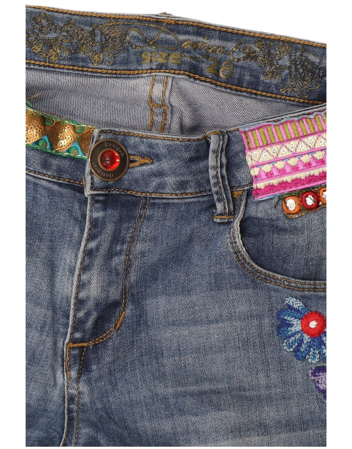 Desigual Damen Bootcut Jeans W32 L32 Blau geblümt
