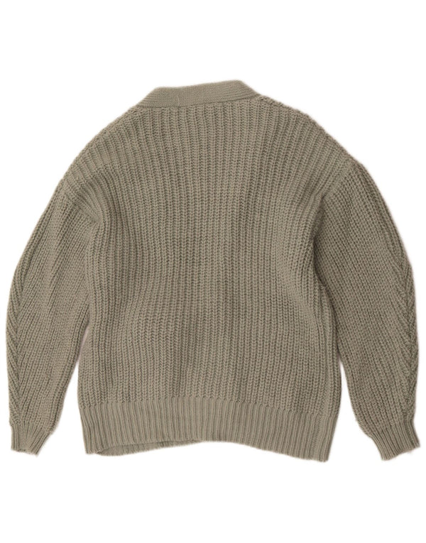 Zara Damen-Strickjacke mit übergroßer Vorderseite und Krawatte, Gr. 10, klein, grünes Acryl