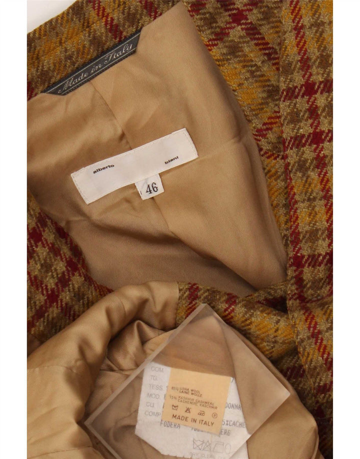 Alberto Biani Damen 3-Knopf-Blazerjacke IT 46 Große braune karierte Wolle