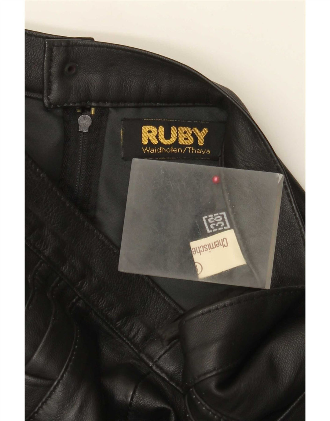 Ruby Damen-Lederrock mit hoher Taille, EU 38, Mittel W28, Schwarz