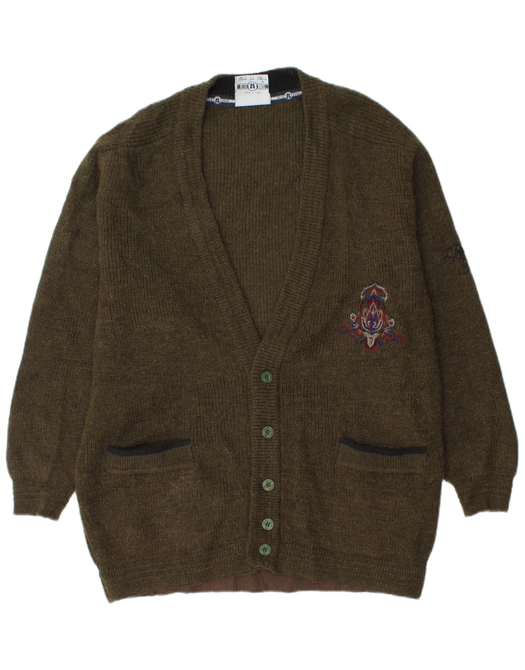 Vintage Herren Cardigan Pullover Medium Khaki Wolle