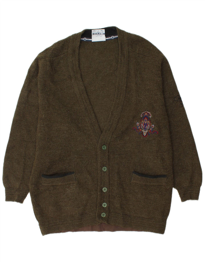 Vintage Herren Cardigan Pullover Medium Khaki Wolle