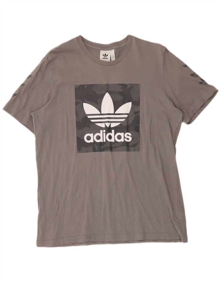 ADIDAS Herren Grafik T-Shirt Top Große graue Baumwolle