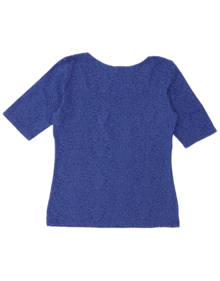 BENETTON Damen-Blusenoberteil UK 12 Mittelblaue Paisley-Baumwolle