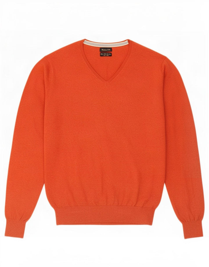 Massimo Dutti Herren-Pullover mit V-Ausschnitt, große rote Baumwolle