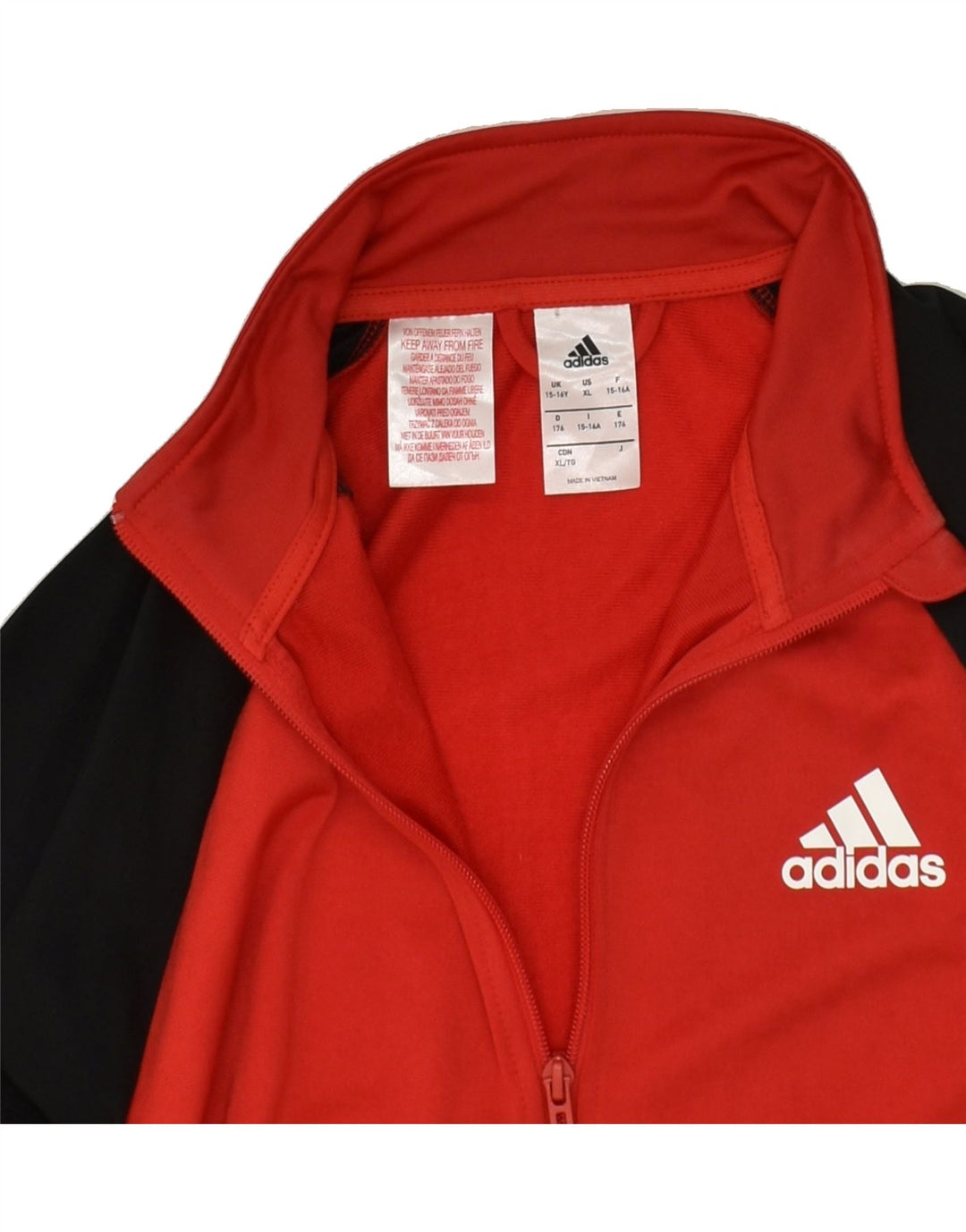 ADIDAS Boys Graphic Tracksuit Top Jacket 15-16 Years Red Colourblock | Vintage Adidas | Thrift | Second-Hand Adidas | Used Clothing | Messina Hembry 